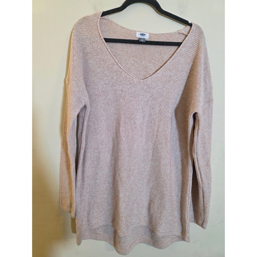 Old Navy Womens XL Marled‎ Stone Pink V-Neck Tunic Sweater High-Low Hem 284745